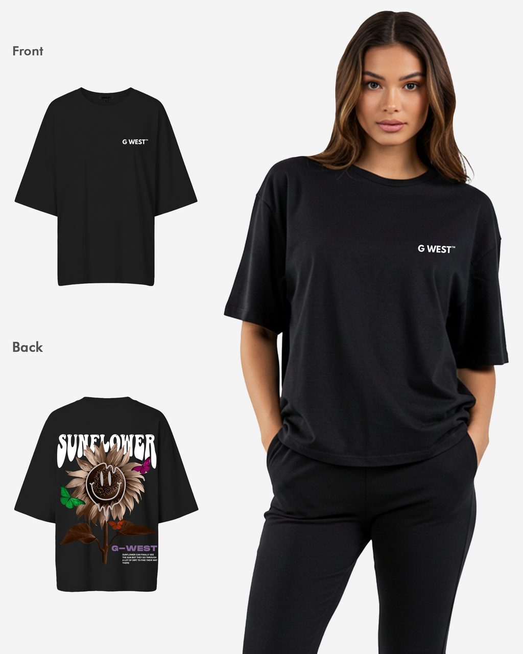 G West Womens Oversized Sunflower Life Style T Shirt