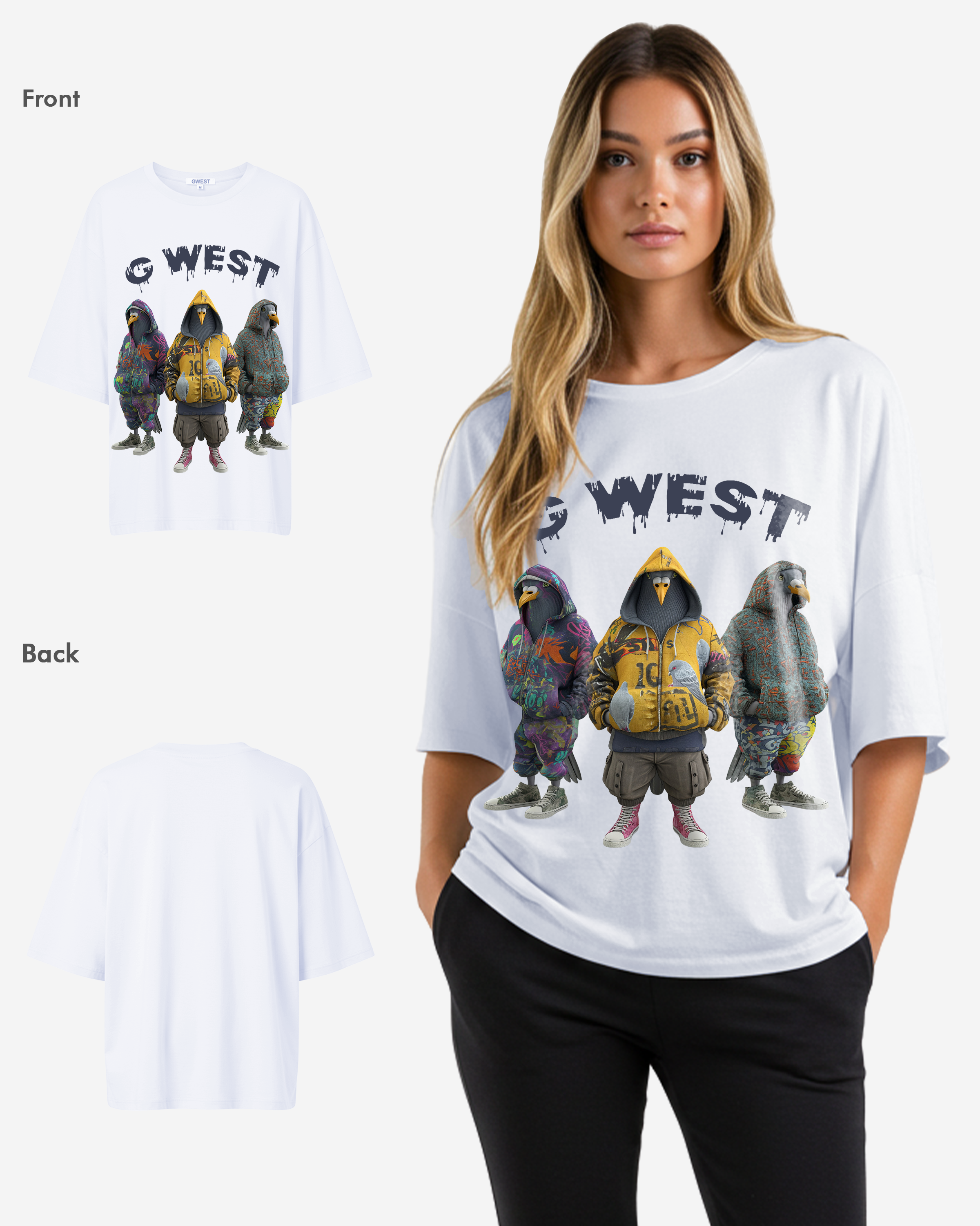 G West Womens 3 Peigion Oversized Tee