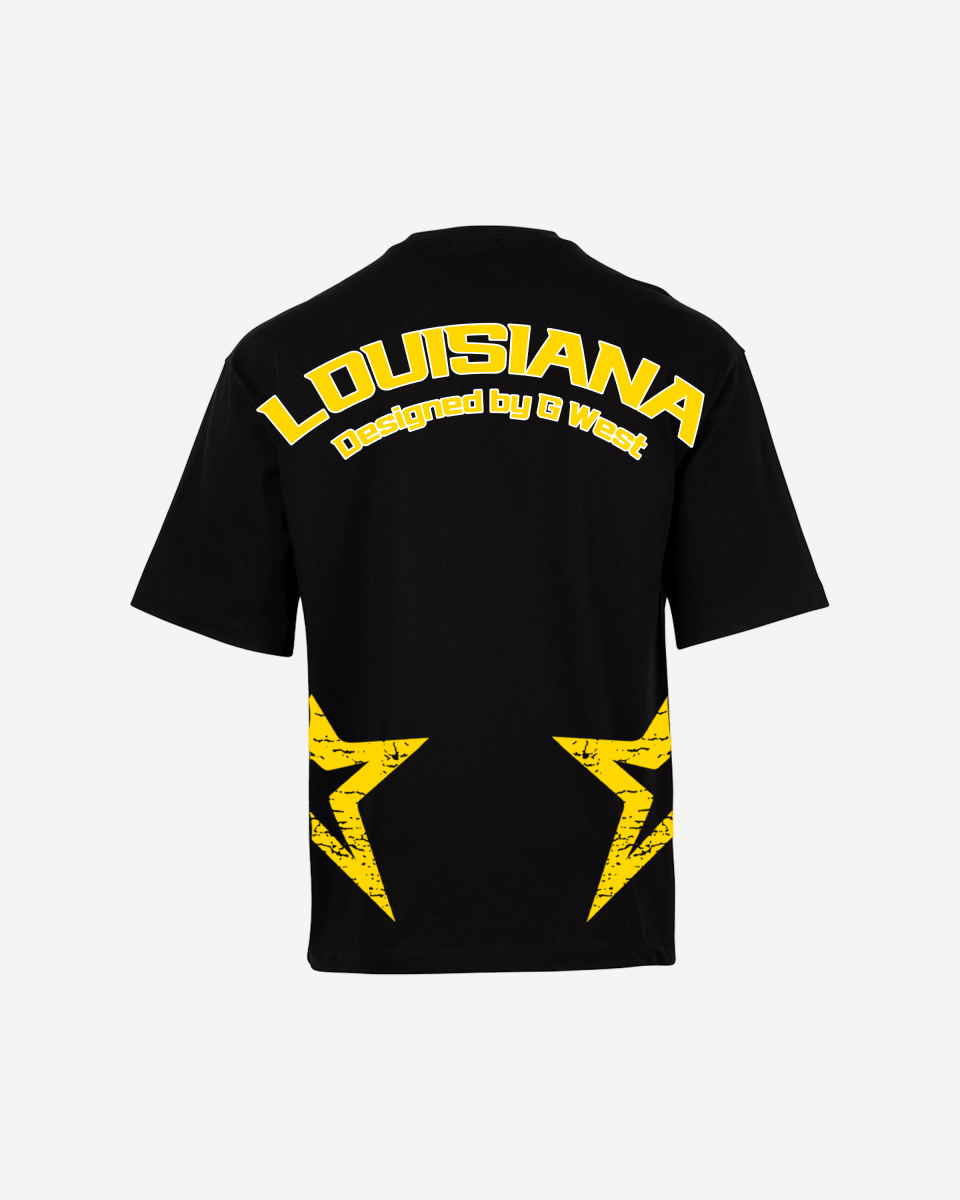 G West Mens Oversized Louisiana Arch Logo Black Tee