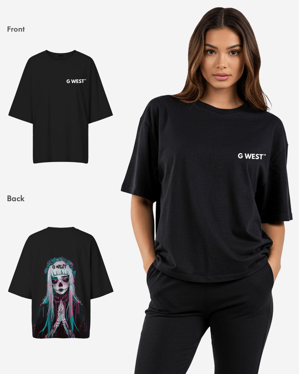 G West Womens Oversized Praying Girl T Shirt