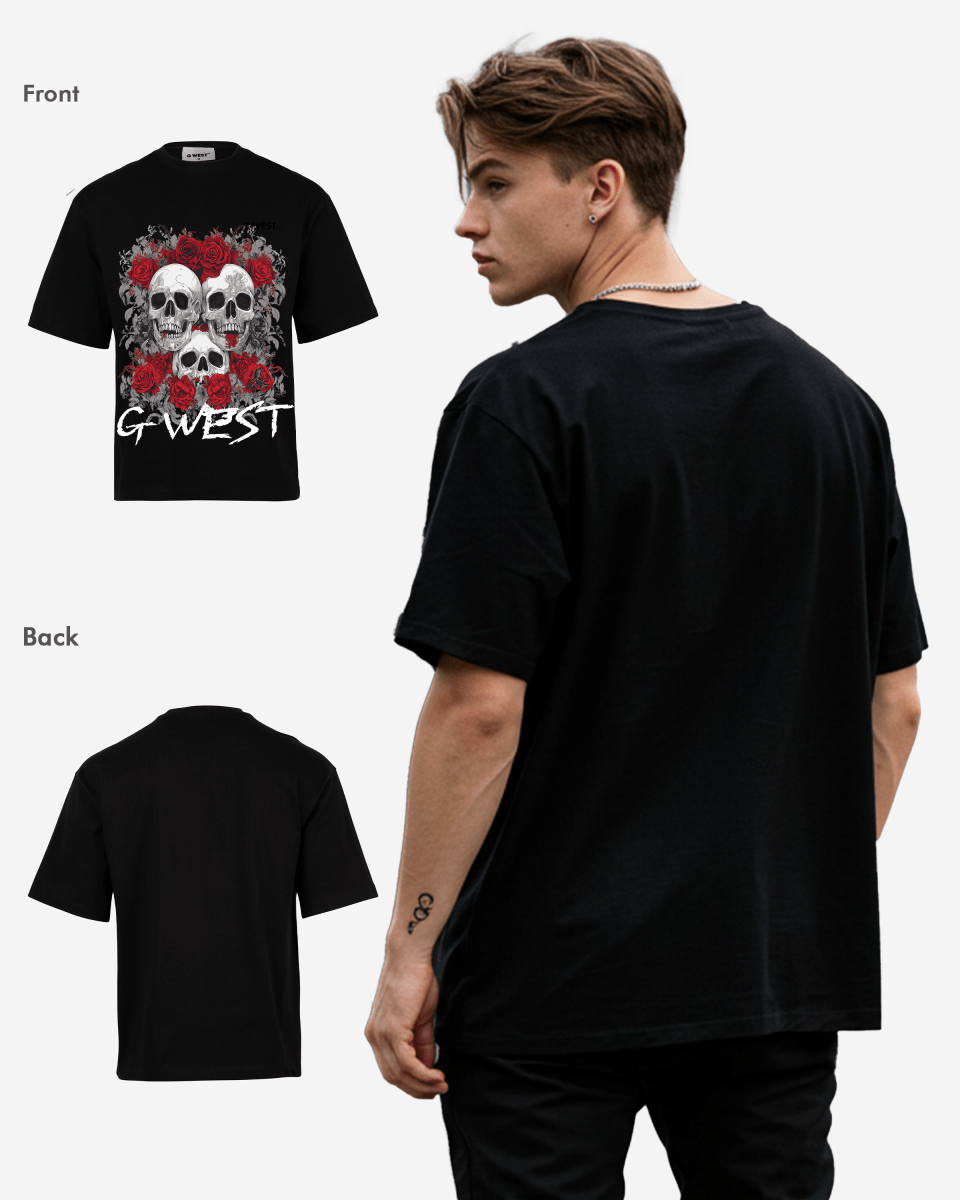 G West Roses And Bones Oversized T-Shirt Mens